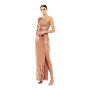 Mac Duggal Cognac Gold Sequin One-Shoulder Gown Size 8